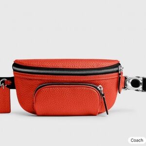 Coach Orange Pebbled Leather Tag with Silver Ball Chain Accent